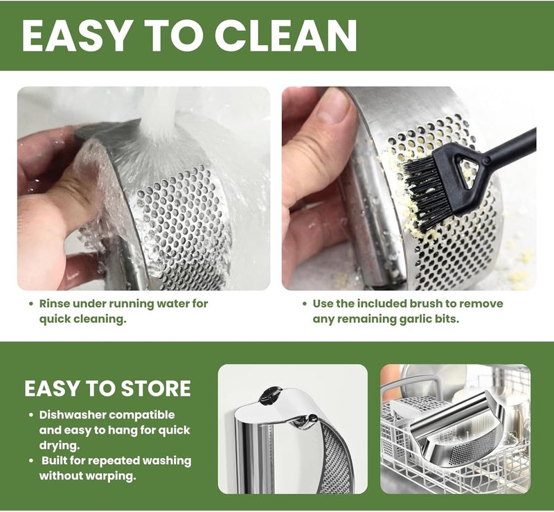 BOKKY Garlic Press Rocker 304 Stainless Steel Garlic Mincer & Crusher with Silicone Peeler and Cleaning Brush, Ergonomic Dishwasher Safe Garlic Chopper Kitchen Gadget for Seniors & Home Cooks - Image 4